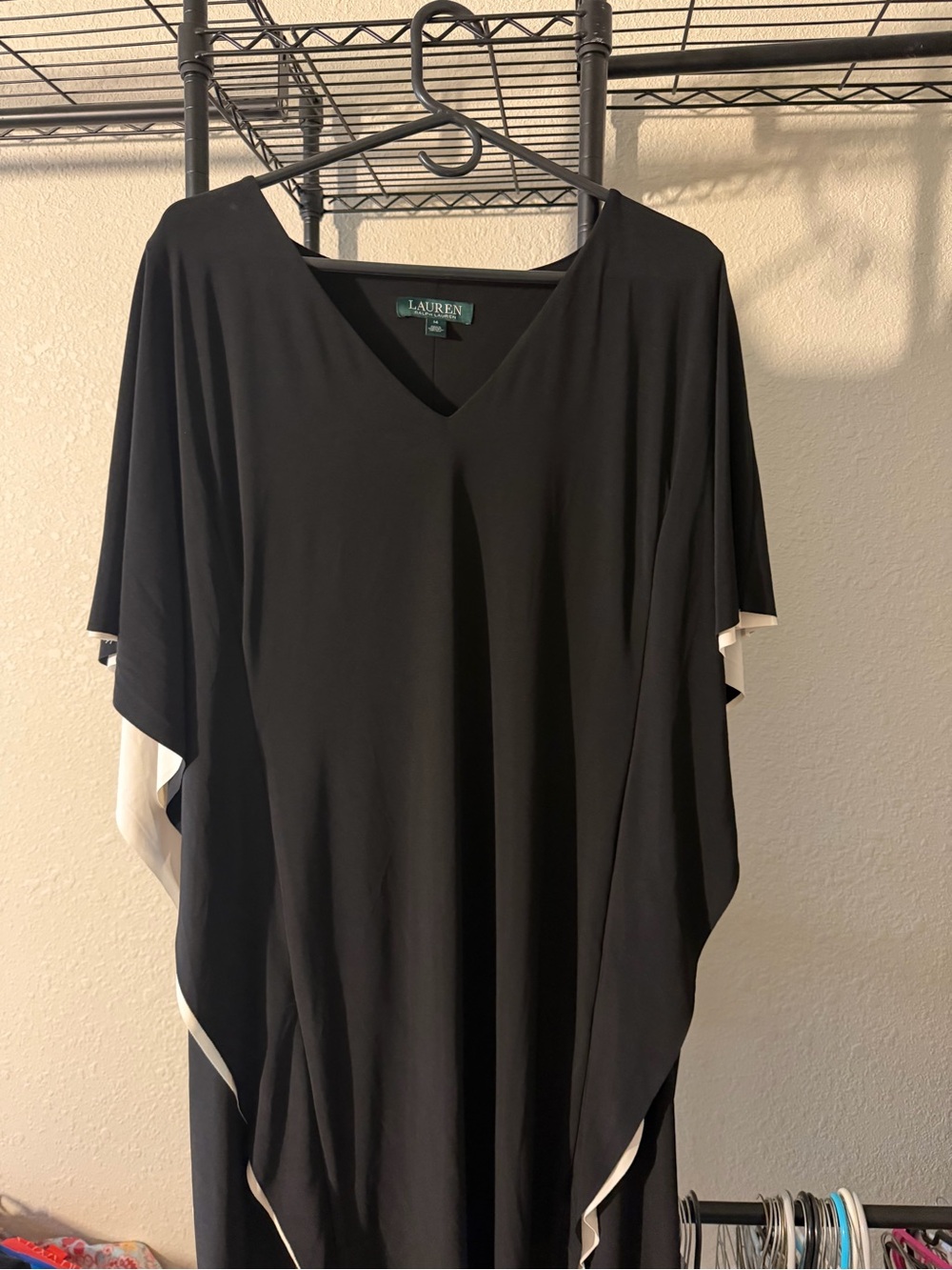 Ralph Lauren Lauren Black V-Neck Dress with White Trim